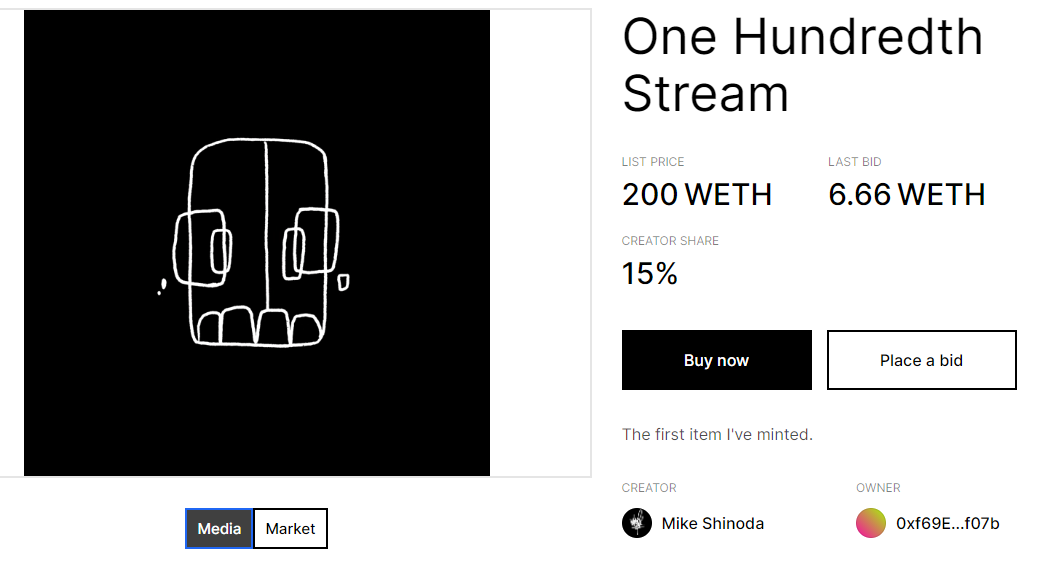 Mike Shinoda auction on Zora